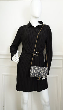 Christian Dior Navy Blue Oblique Small Saddle Pouch with Chain