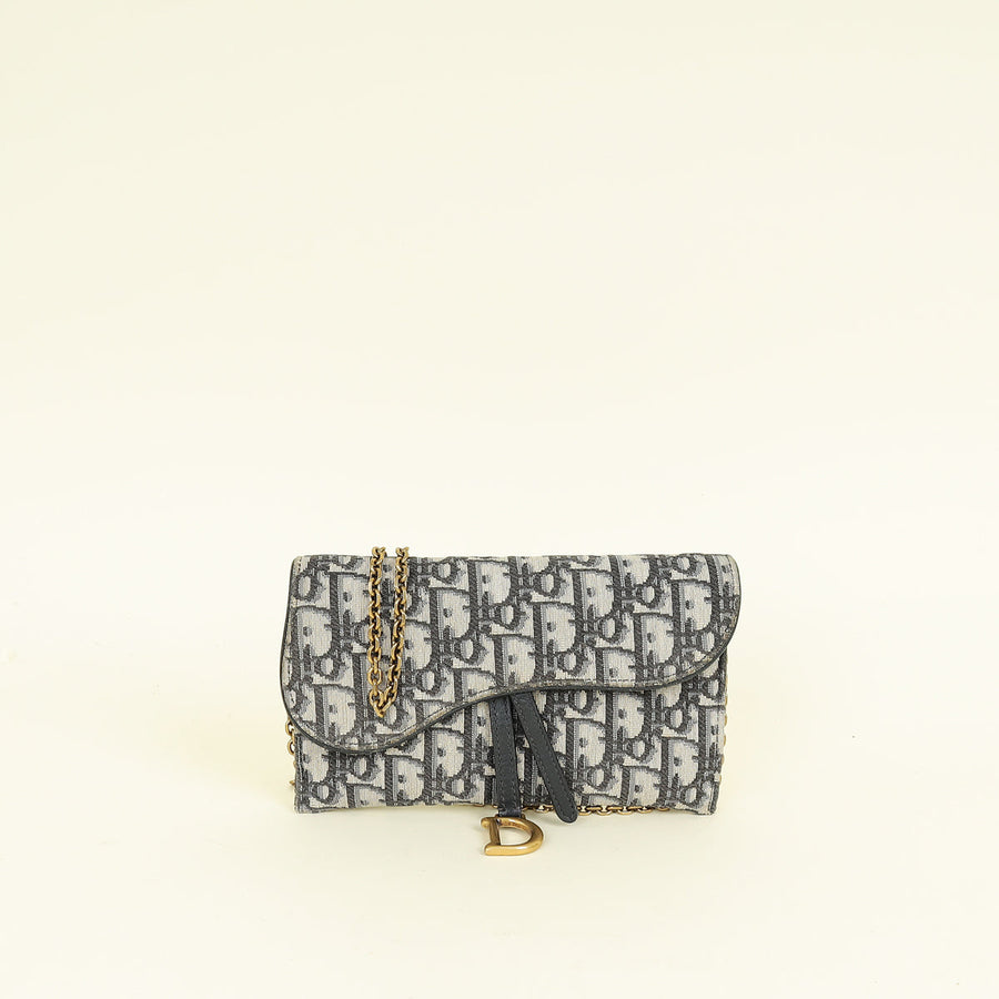 Christian Dior Blue Oblique Saddle Wallet on Chain