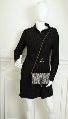 Christian Dior Blue Oblique Saddle Wallet on Chain