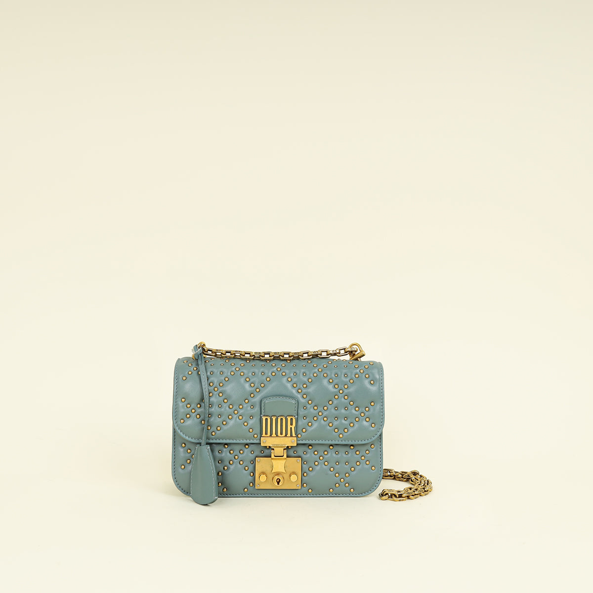 Christian Dior Grey Cannage Studded DiorAddict Flap Bag