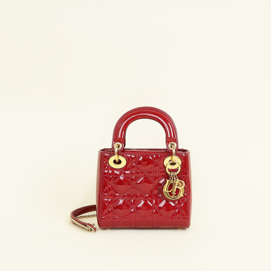 Christian Dior Cherry Red Mini Chain Lady Dior Bag