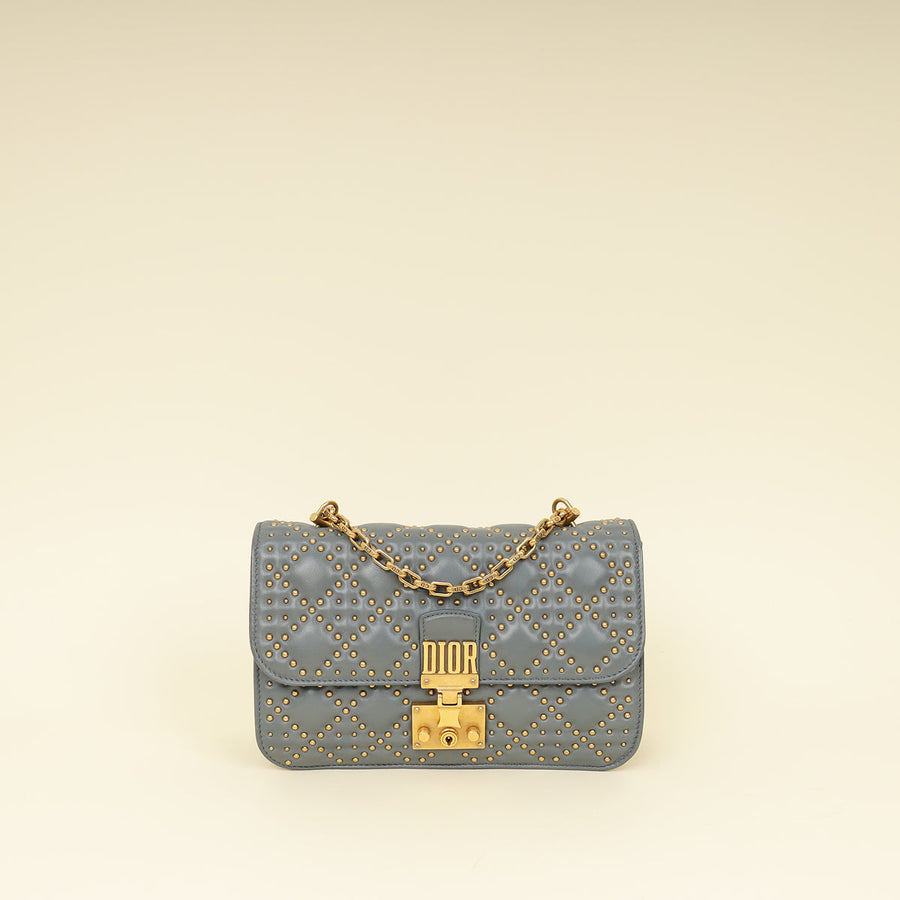 Christian Dior Bluish Grey Cannage Studded DiorAddict Flap Bag