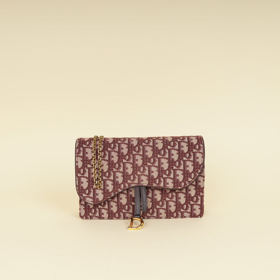 Christian Dior Burgundy Oblique Saddle Chain Pouch