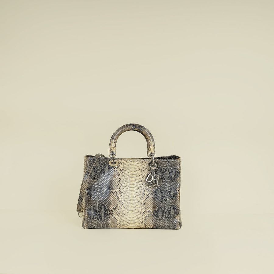 Christian Dior Bicolor Python Lady Dior Large Bag