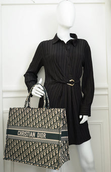 Christian Dior Dark Green Oblique w/ "ALANOUD" Embroidery Book Tote Large Bag
