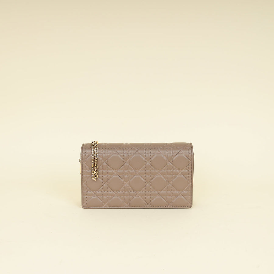 Christian Dior Etoupe Lady Dior Chain Pouch