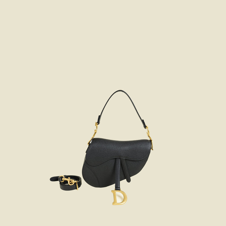 Christian Dior Black Saddle Medium Bag W/ Strap