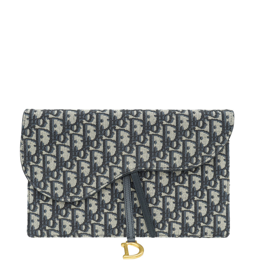 Christian Dior Navy Blue Oblique Saddle Pouch Clutch