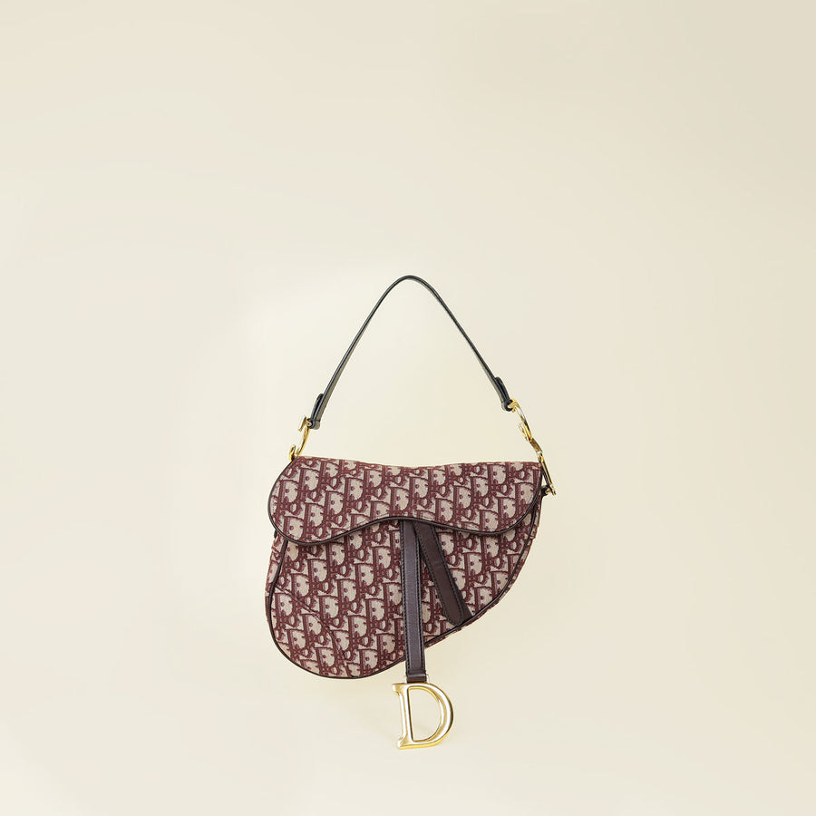 Christian Dior Burgundy Oblique Saddle Medium Bag