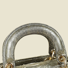 Christian Dior Metallic Grey Green Lady Dior Python Leather Mini Chain Bag