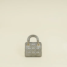 Christian Dior Metallic Grey Green Lady Dior Python Leather Mini Chain Bag
