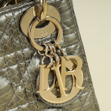 Christian Dior Metallic Grey Green Lady Dior Python Leather Mini Chain Bag