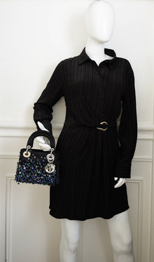 Christian Dior Black Satin Floral Embroidered Mini Lady Dior Bag