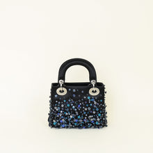 Christian Dior Black Satin Floral Embroidered Mini Lady Dior Bag