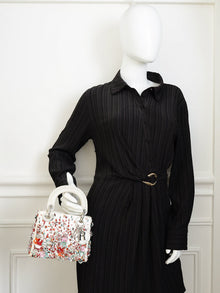 Christian Dior White Satin Beaded Floral Embroidered Mini Lady Dior Bag