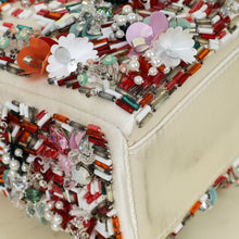 Christian Dior White Satin Beaded Floral Embroidered Mini Lady Dior Bag