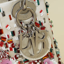 Christian Dior White Satin Beaded Floral Embroidered Mini Lady Dior Bag