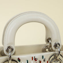 Christian Dior White Satin Beaded Floral Embroidered Mini Lady Dior Bag