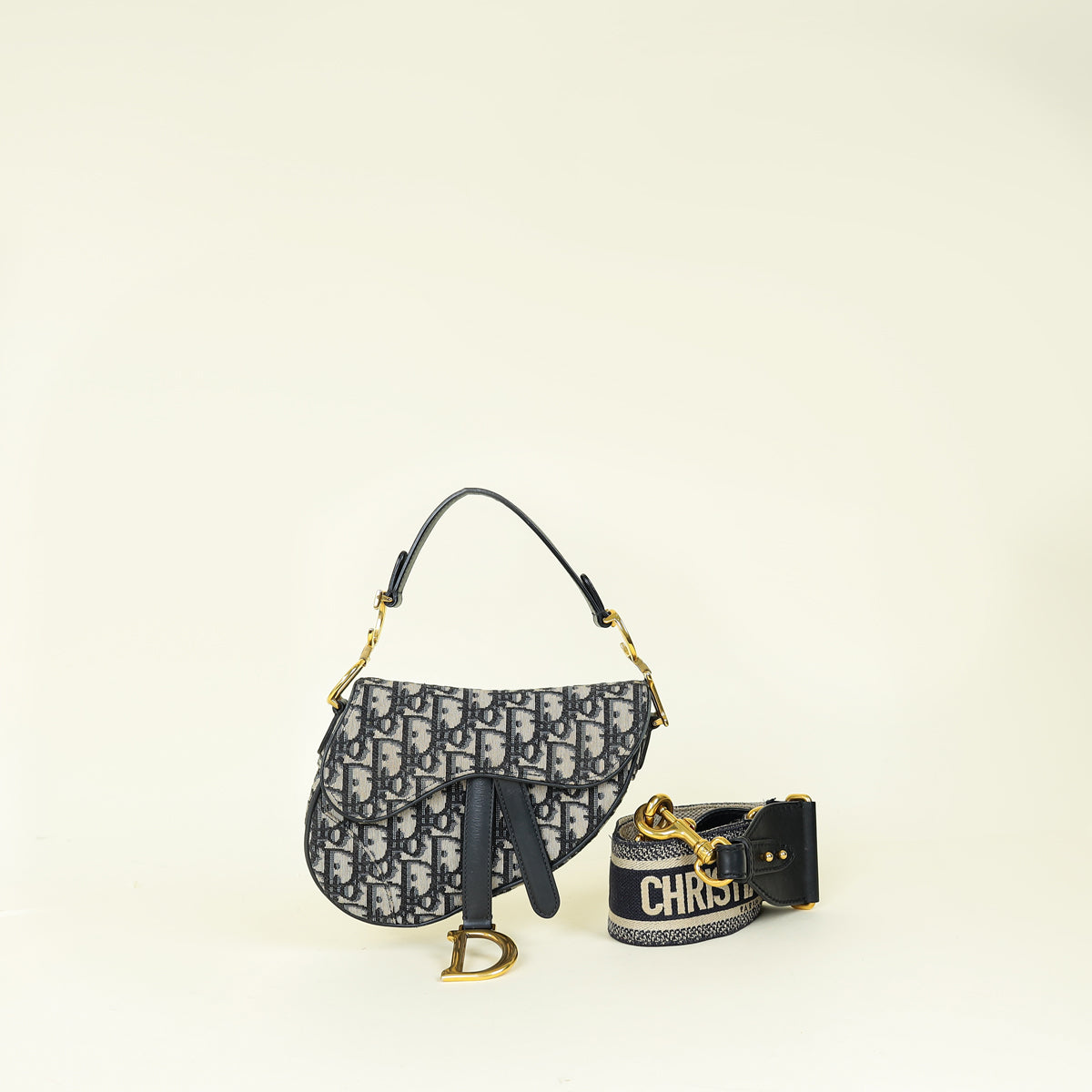 Christian Dior Navy Blue Oblique Saddle Mini Bag W/Extra Bag Strap