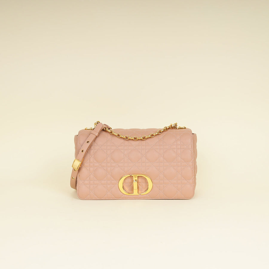 Christian Dior Rose De Vents Caro Cannage Medium Flap Bag