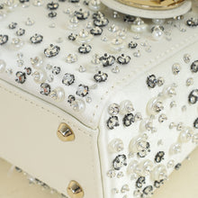 Christian Dior White Crystal & Pearl Embroidered Chain Mini Lady Dior Bag