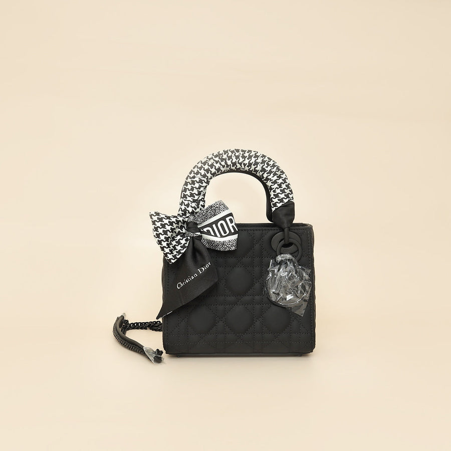 Christian Dior So Black Ultramatte Lady Dior Mini Chain Bag W/ Twilly