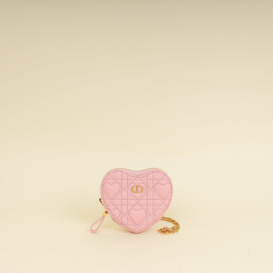 Christian Dior Pale Pink Dioramour Dior Caro Heart Pouch with Chain