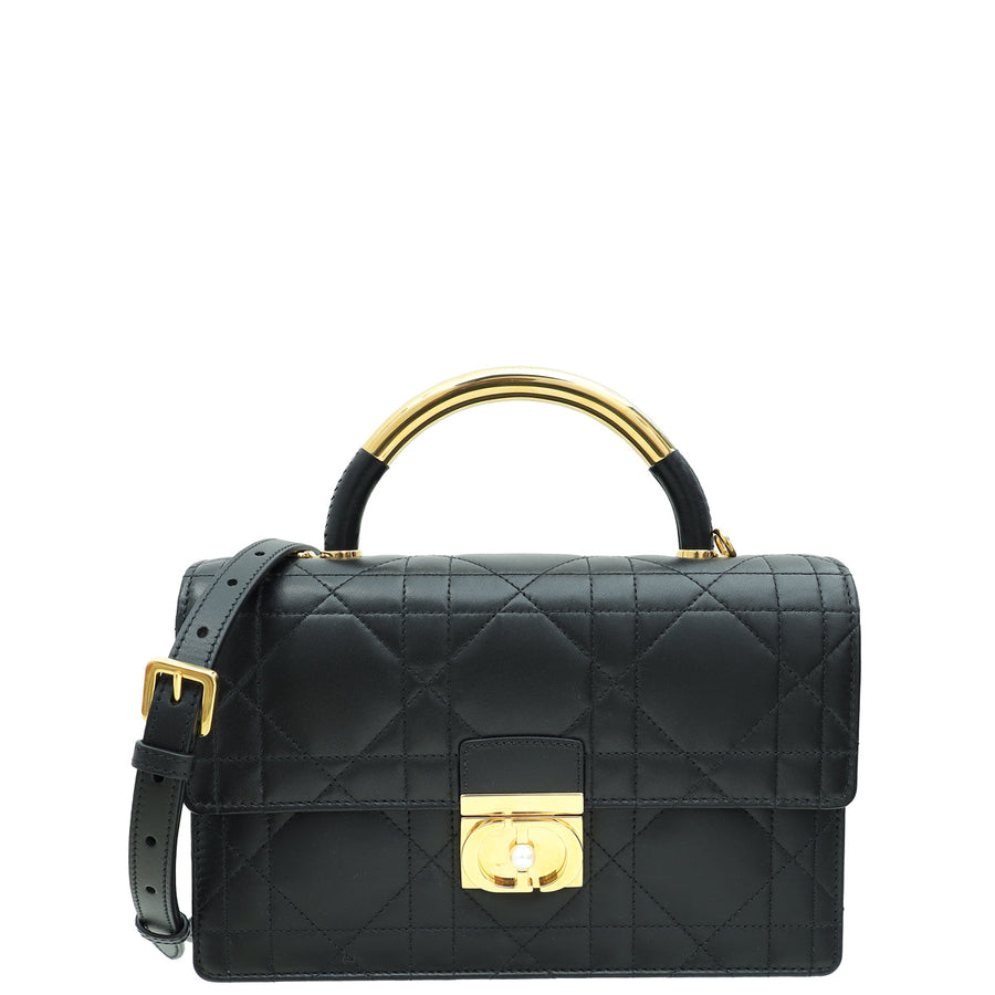 Christian Dior Black Ange Macrocannage Medium Top Handle Bag