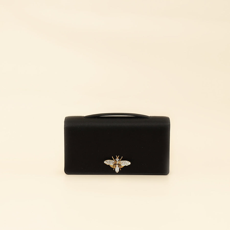 Christian Dior Black D-Bee Satin Evening Clutch Bag