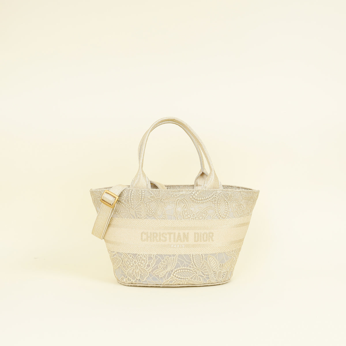 Christian Dior Light Gold Hat Basket Gradient Butterflies Bag