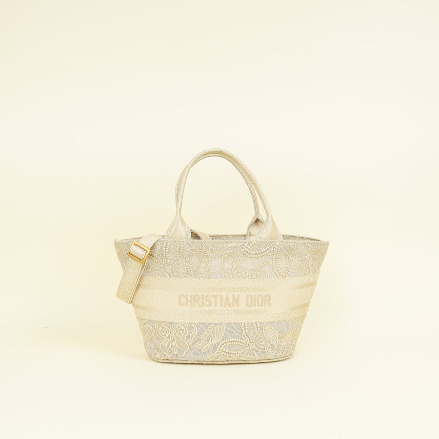 Christian Dior Light Gold Hat Basket Gradient Butterflies Bag