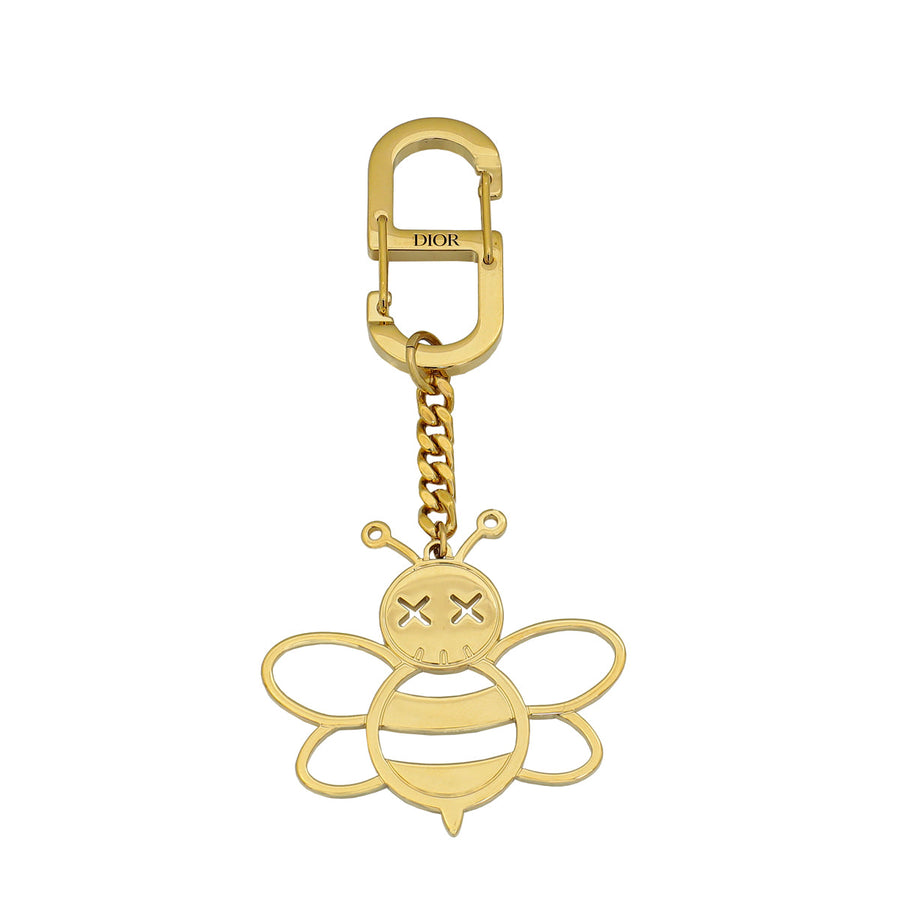 Christian Dior Gold x KAWS Brass Bee Charm Key Ring