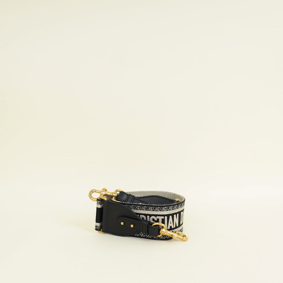 Christian Dior Bicolor "Christian Dior Paris" Embroidery Shoulder Strap