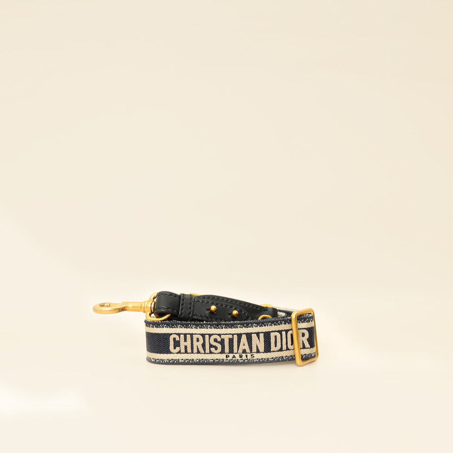 Christian Dior Navy Blue 'Christian Dior' Embroidery Adjustable Shoulder Strap