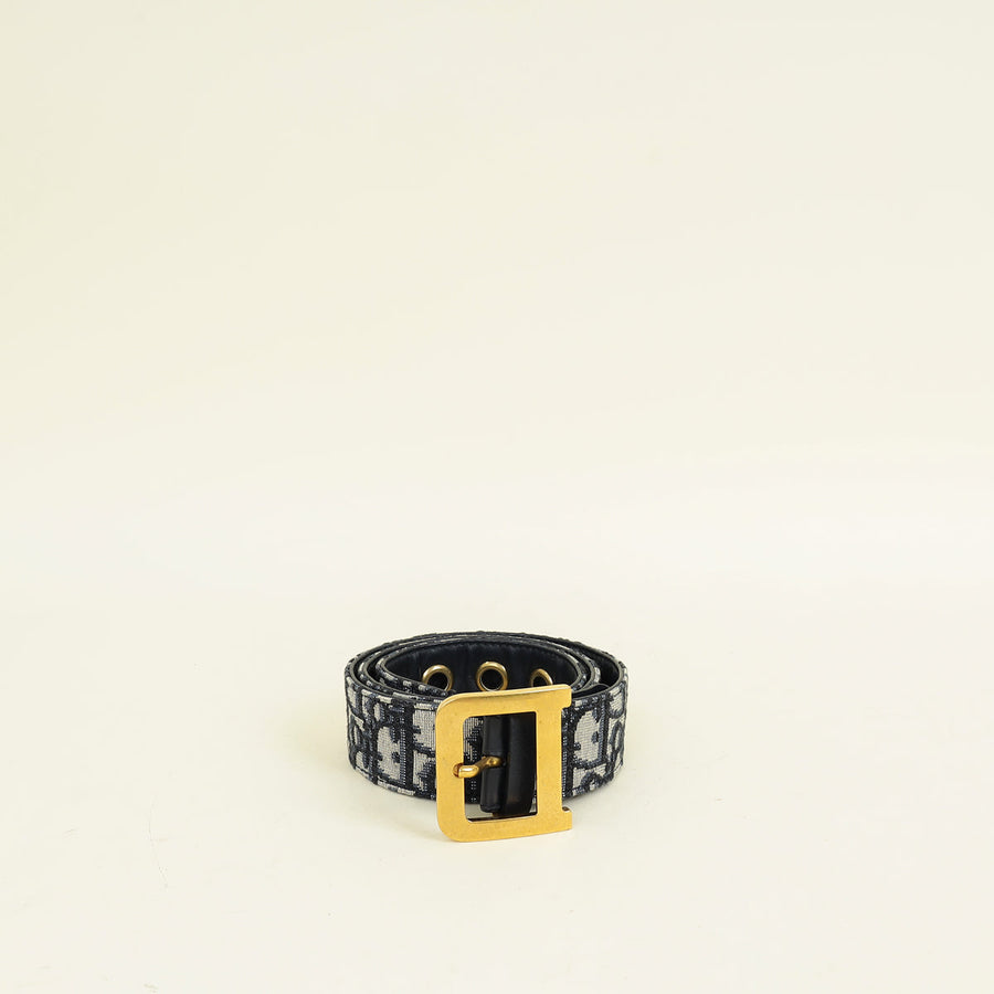 Christian Dior Navy Blue Oblique Diorquake 35mm Buckle Belt