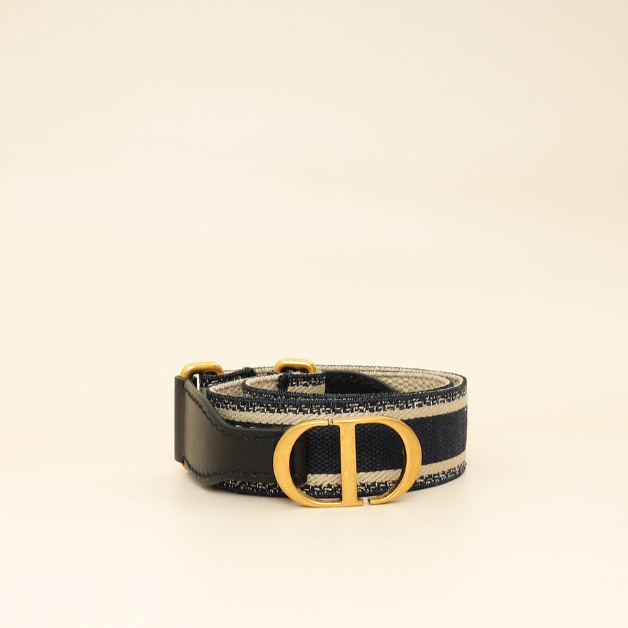 Christian Dior Navy Blue Jacquard Logo Oblique CD Waist Belt