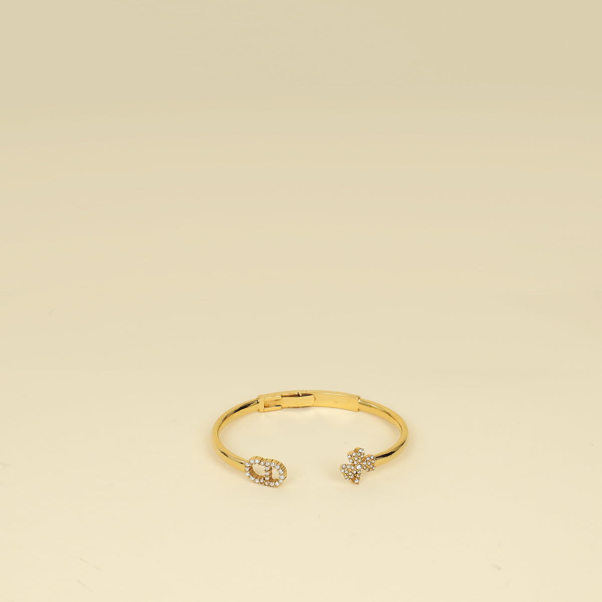 Christian Dior Gold CD Clover Crystal Cuff Bracelet