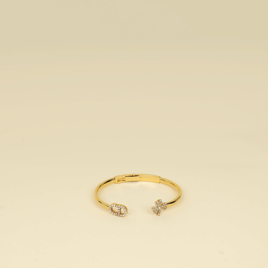 Christian Dior Gold CD Clover Crystal Cuff Bracelet