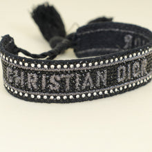 Christian Dior Black J'Adior Embroidered w/ Crystal Friendship Bracelet