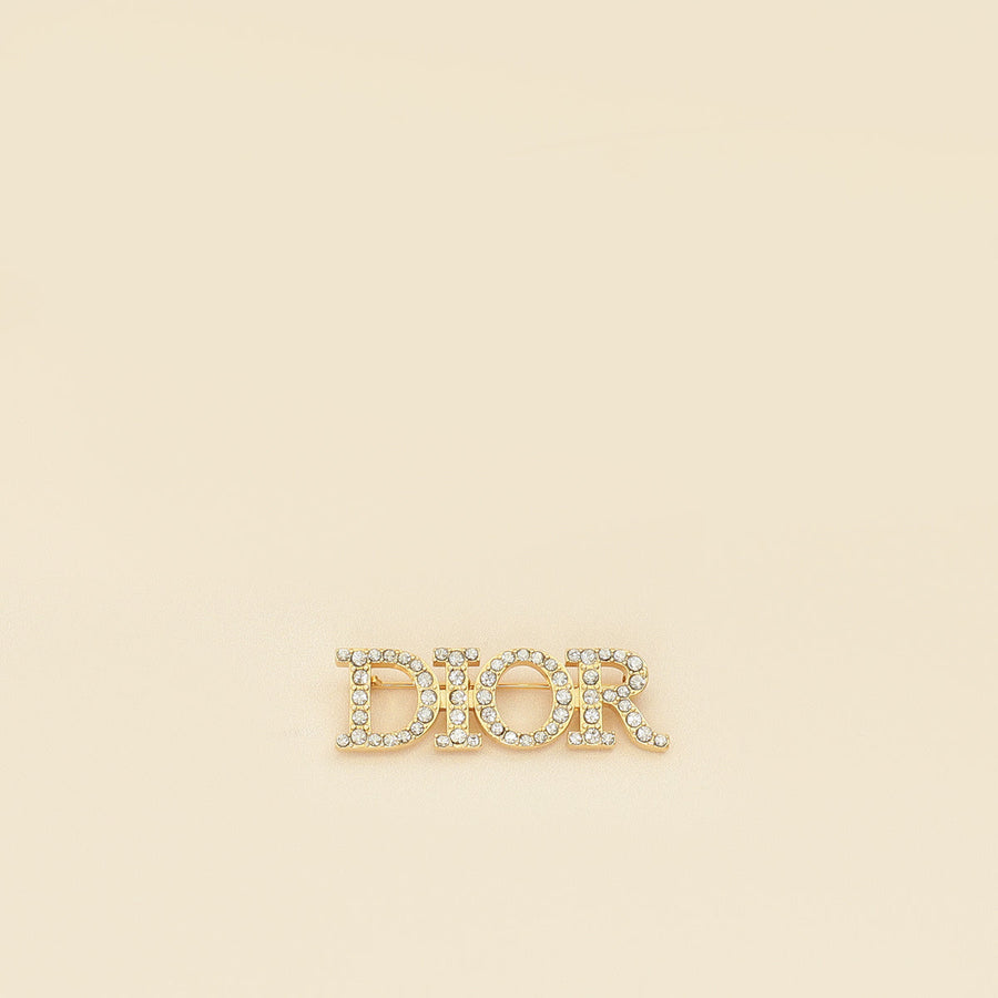 Christian Dior Gold Logo Crystal Dio(r)evolution Brooch