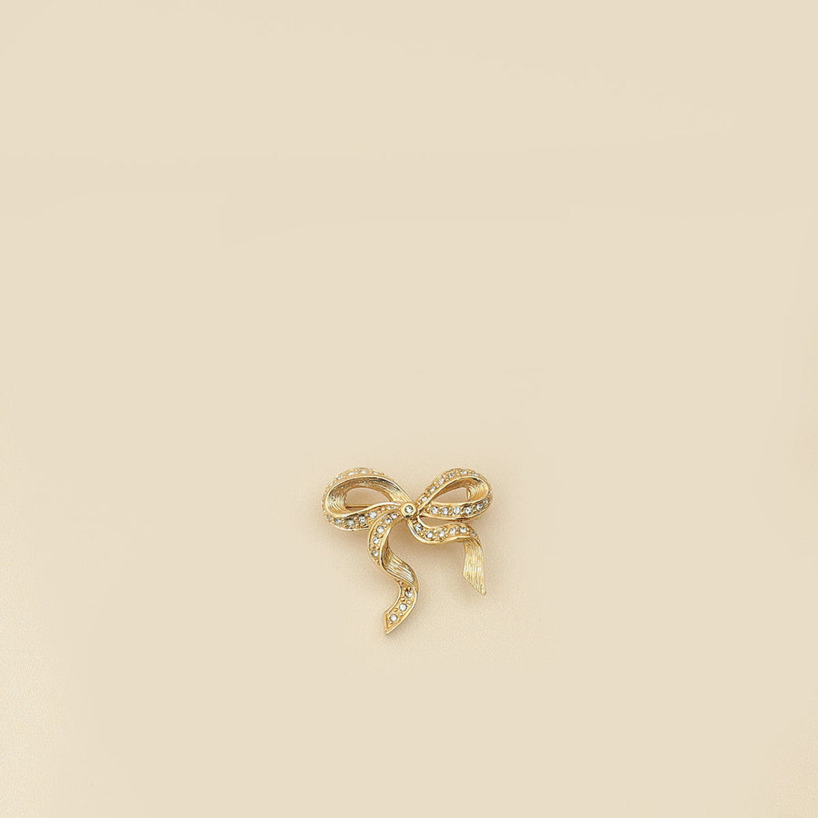 Christian Dior Gold Vintage Crystal Bow Brooch