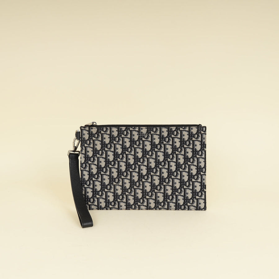 Christian Dior Navy Blue Oblique A5 Zipped Pouch