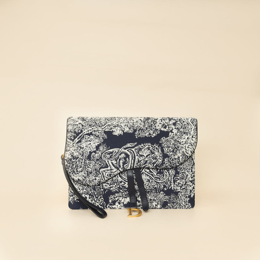 Christian Dior Bicolor Toile de Jouy Reverse Saddle Pouch