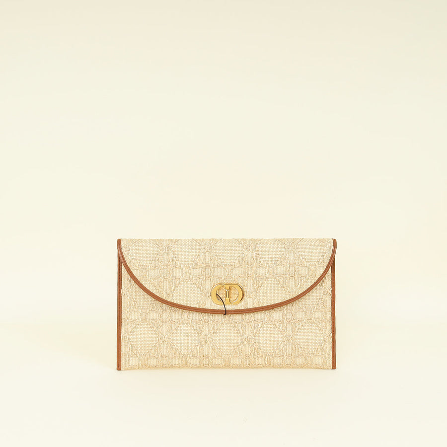 Christian Dior Bicolor 30 Montaigne Avenue Natural Raffia Cannage Pouch