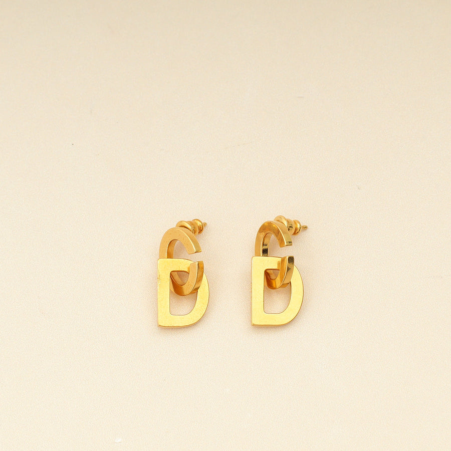 Christian Dior Gold Finish CD Drop Stud Earrings