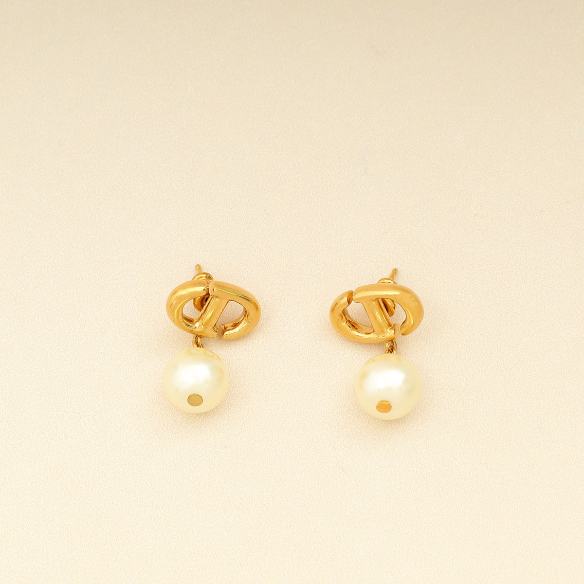 Christian Dior Gold CD Navy Earrings