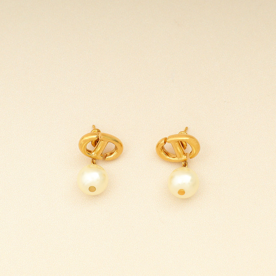 Christian Dior Gold CD Navy Earrings