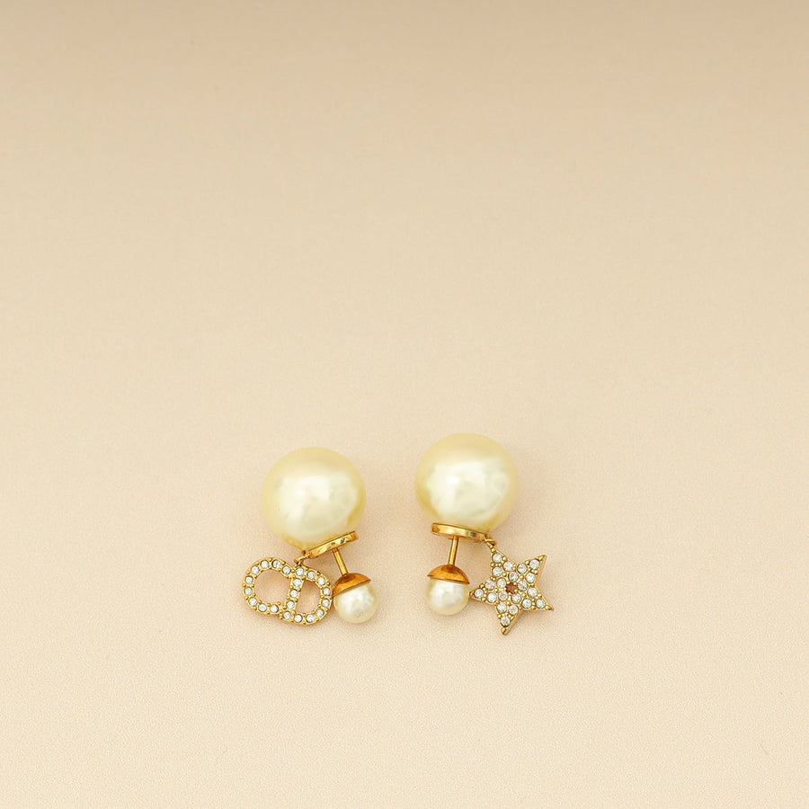 Christian Dior Gold Finish CD & Star Tribales Drop Earrings