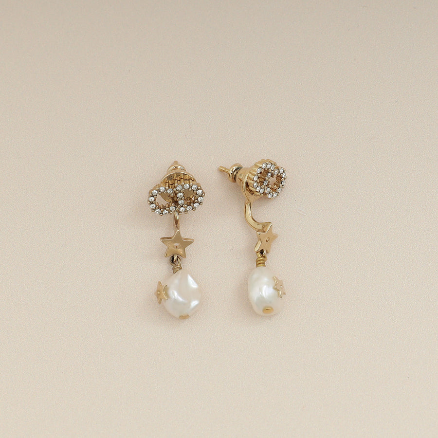 Christian Dior Gold Drop Pearl Petit CD Earrings