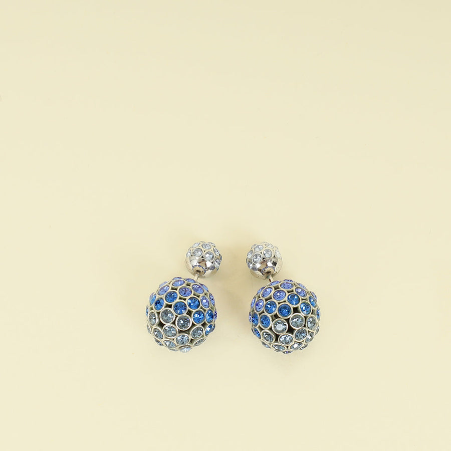 Christian Dior Blue Crystal Studded Tribales Earrings